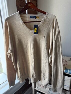 Ralph Lauren Men's V-Neck Sweater in Beige